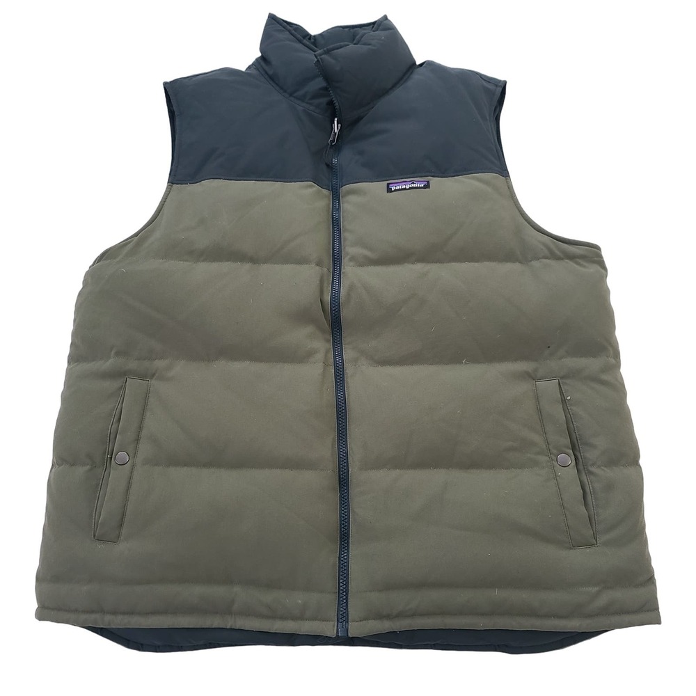 Patagonia Bivy Goose Down Puffer Vest Mens XL Green Reversible Zip #27587